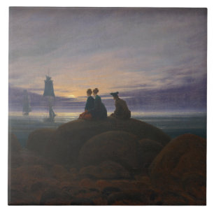 Moonrise by the Sea (by Caspar David Friedrich) Ceramic Tile