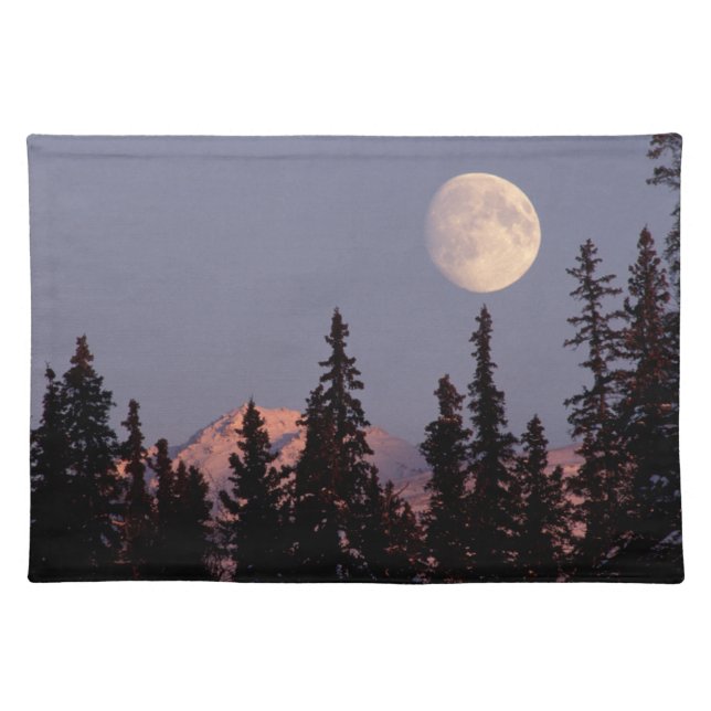 Moonrise Early Winter | Anchorage, Alaska Cloth Placemat (Front)