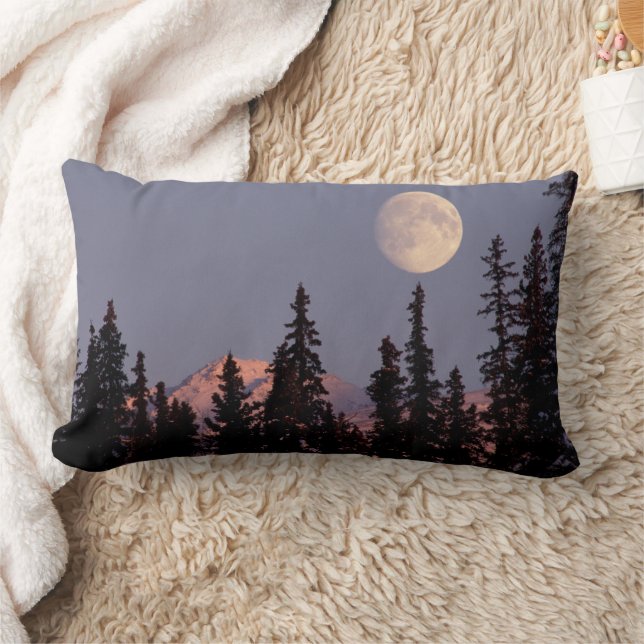 Moonrise Early Winter | Anchorage, Alaska Lumbar Pillow (Blanket)