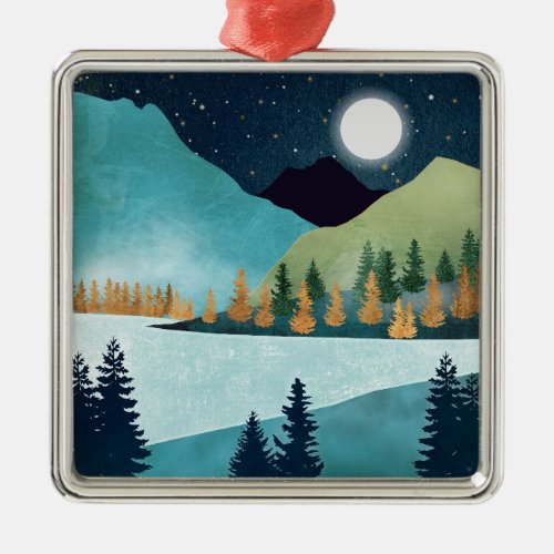 Moonrise Lake Metal Ornament