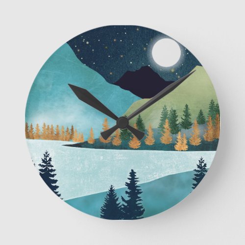 Moonrise Lake Round Clock