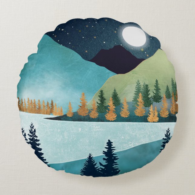 Moonrise Lake Round Pillow (Front)