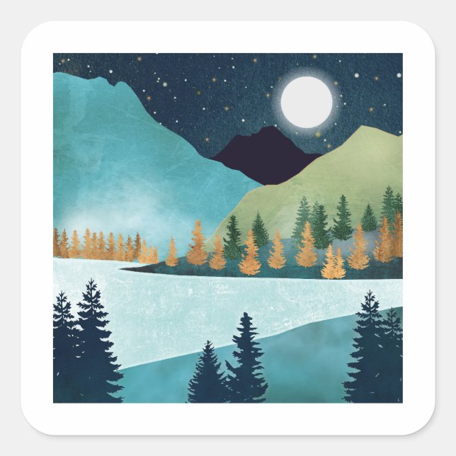 Moonrise Lake Square Sticker (Front)