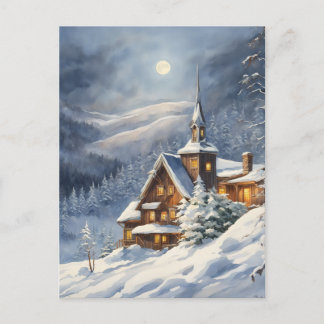 Moonrise Over a Snowy Vermont Postcard