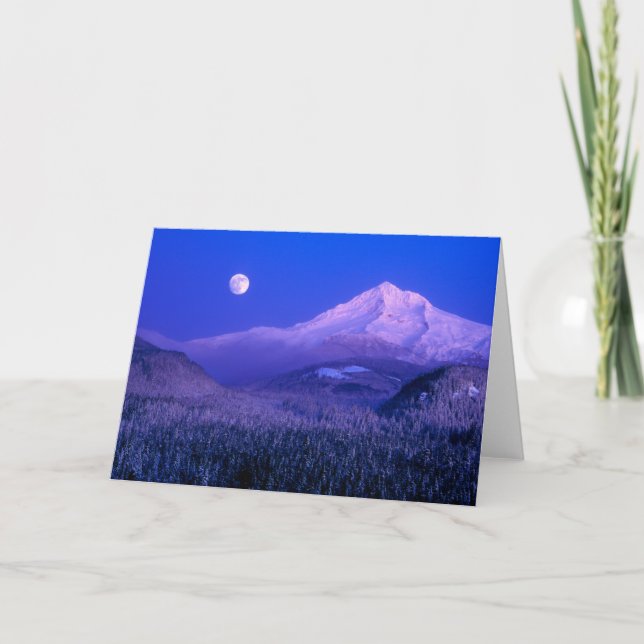 Moonrise Over Mt. Hood Oregon in Winter Card (Front)