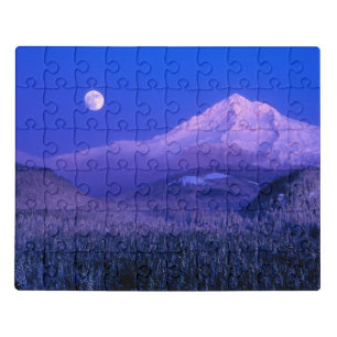 Moonrise Over Mt. Hood Oregon in Winter Jigsaw Puzzle
