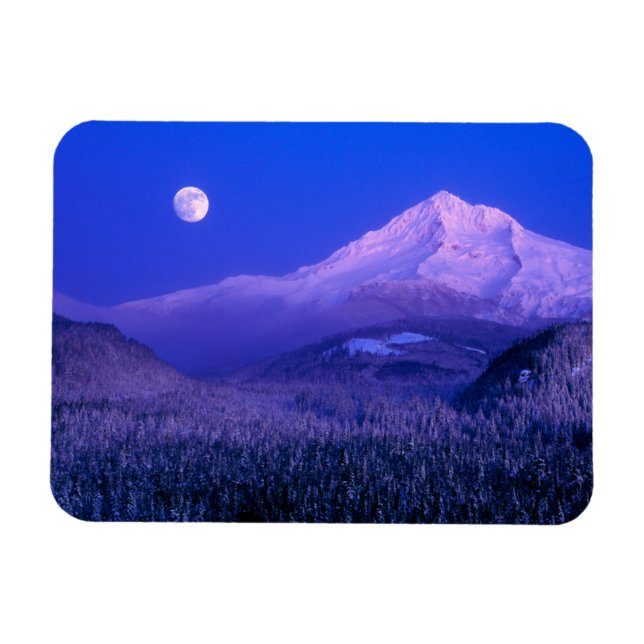 Moonrise Over Mt. Hood Oregon in Winter Magnet (Horizontal)