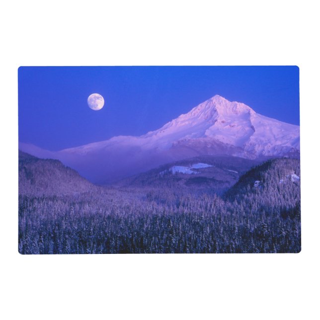Moonrise Over Mt. Hood Oregon in Winter Placemat (Front)