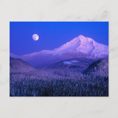 Moonrise Over Mt Hood Oregon in Winter Postcard