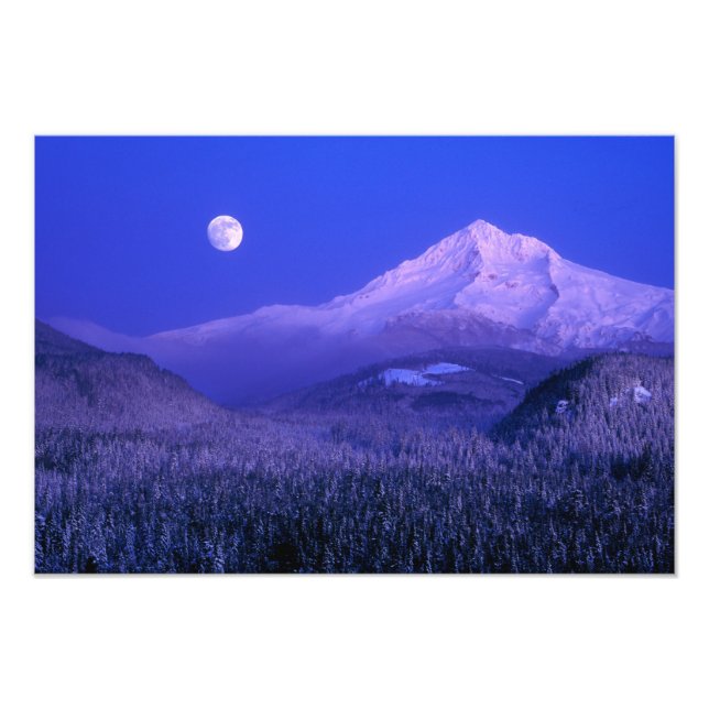 Moonrise over Mt Hood winter, Oregon Photo Print (Front)