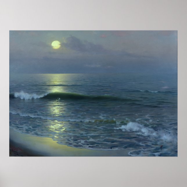 Moonrise Over Ocean Poster (Front)