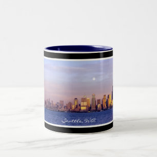 Moonrise Over Seattle Panoramic Photo Mug