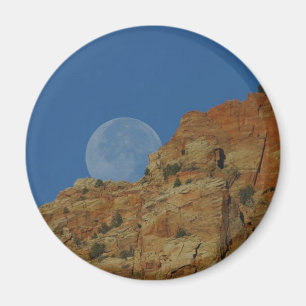 Moonrise Over The Cliffs In Zion Magnet