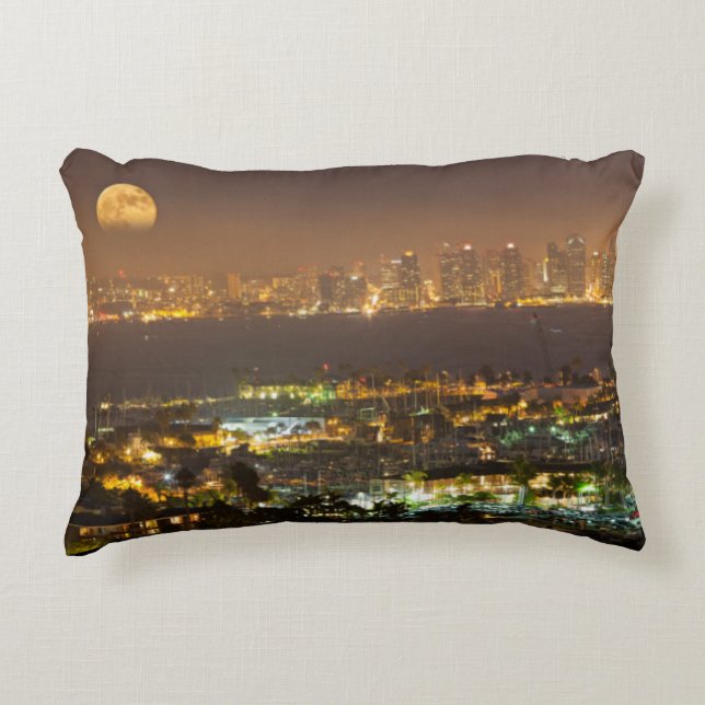 Moonrise over the San Diego skyline Accent Pillow (Front)