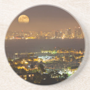 Moonrise over the San Diego skyline Drink Coaster