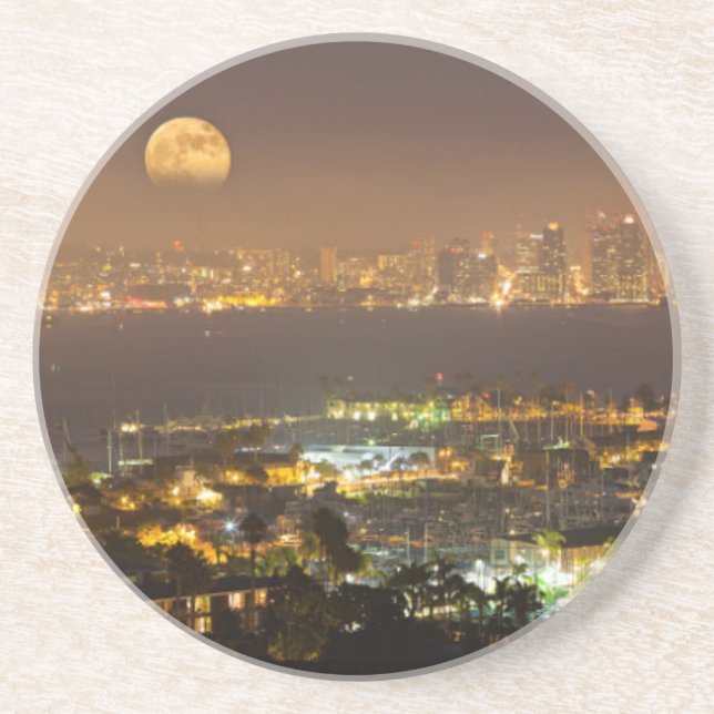 Moonrise over the San Diego skyline Drink Coaster (Front)