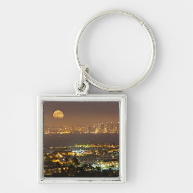 Moonrise over the San Diego skyline Keychain (Front)