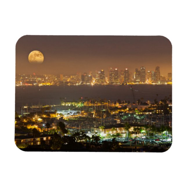 Moonrise over the San Diego skyline Magnet (Horizontal)