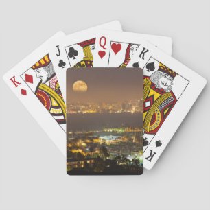 Moonrise over the San Diego skyline Poker Cards