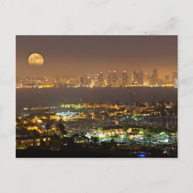 Moonrise over the San Diego skyline Postcard (Front)