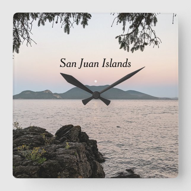 Moonrise Over the San Juan Islands Square Wall Clock (Front)