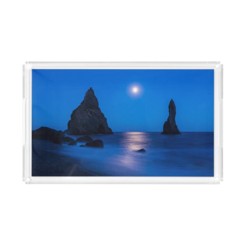 Moonrise Reflection  Iceland Reynisdrangur Acrylic Tray