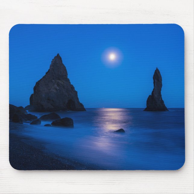 Moonrise Reflection | Iceland, Reynisdrangur Mouse Pad (Front)