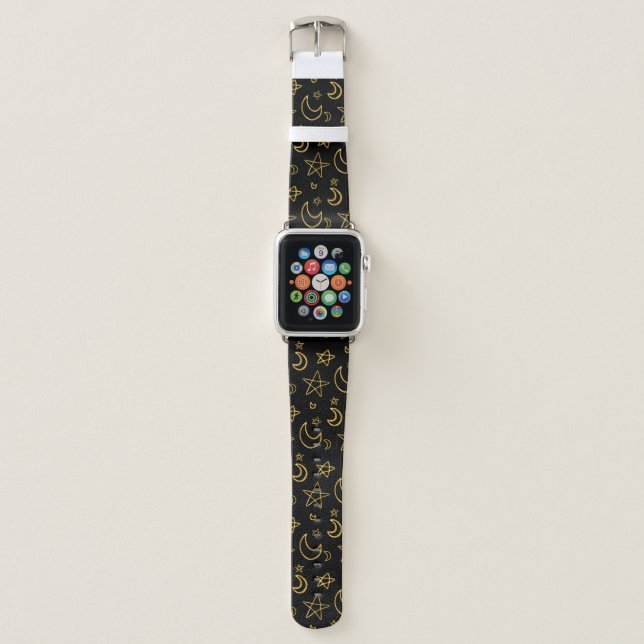 Moons and Stars Gold Pattern Apple Watch Band (Front)