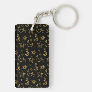 Moons and Stars Gold Pattern Keychain