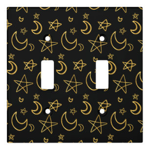 Moons and Stars Gold Pattern Light Switch Cover