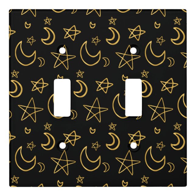Moons and Stars Gold Pattern Light Switch Cover (Front)