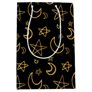 Moons and Stars Gold Pattern Medium Gift Bag