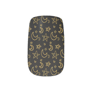 Moons and Stars Gold Pattern Minx Nail Art