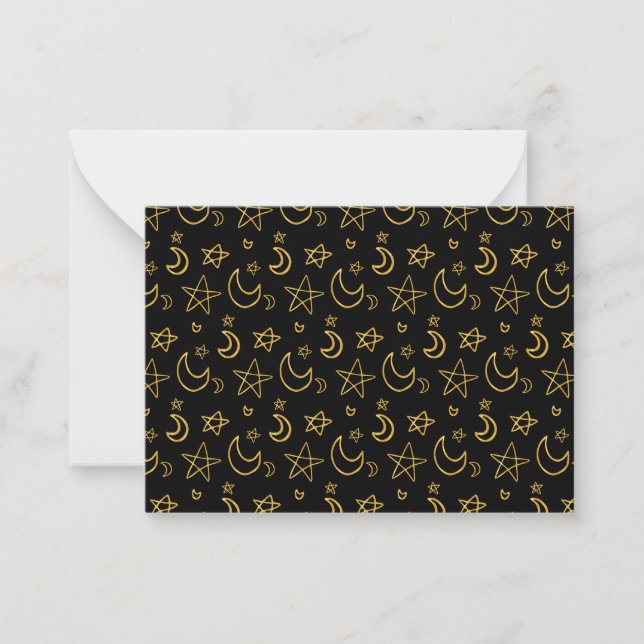 Moons and Stars Gold Pattern Note Card (Front)