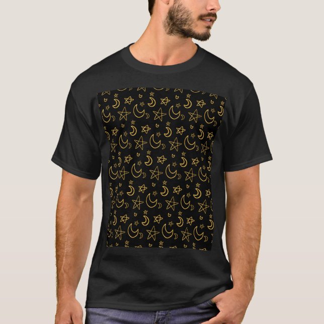 Moons and Stars Gold Pattern T-Shirt (Front)