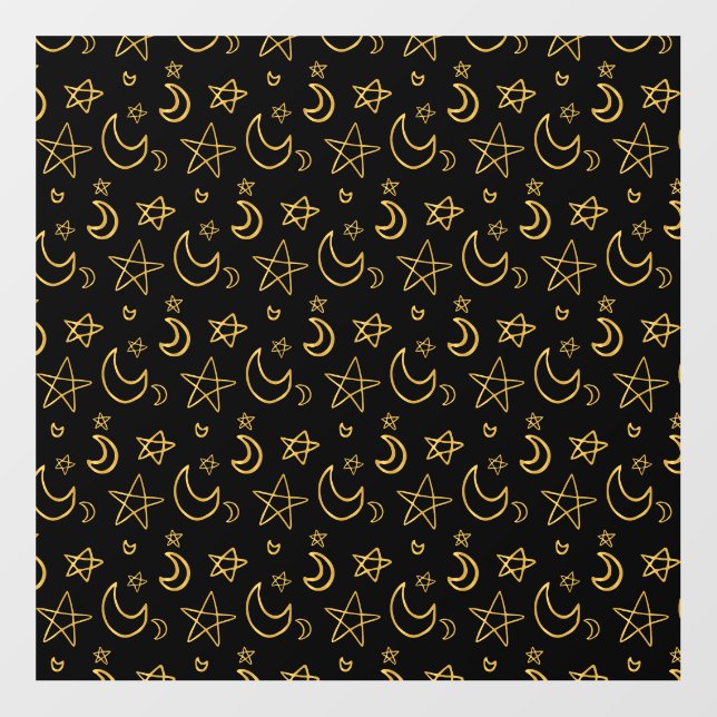 Moons and Stars Gold Pattern Wall Decal (Front)