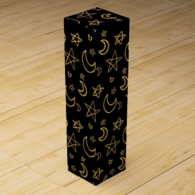 Moons and Stars Gold Pattern Wine Box (Front)