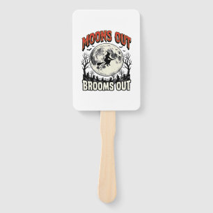 Moons Out Brooms Out Vintage Halloween Witch Desig Hand Fan