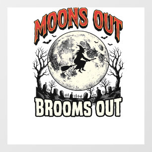 Moons Out Brooms Out Vintage Halloween Witch Desig Window Cling