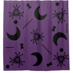 Moons & Stars Atomic Era Abstract Eggplant Purple Shower Curtain