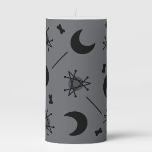 Moons & Stars Atomic Era Abstract Slate Gray Pillar Candle
