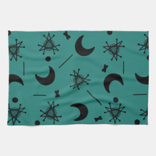 Moons & Stars Atomic Era Abstract Teal Kitchen Towel
