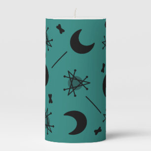 Moons & Stars Atomic Era Abstract Teal Pillar Candle