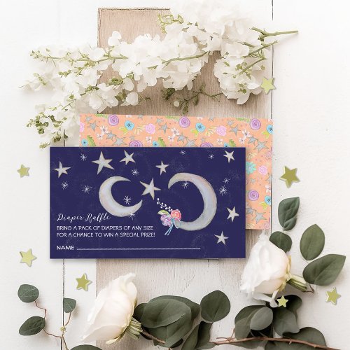 Moons Stars Peach Navy Diaper Raffle Baby Shower   Enclosure Card