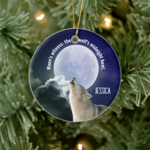 Moon's witness: the wolf's midnight howl Customize Ceramic Ornament