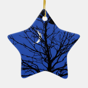 Moonscape in Cobalt Blue and Black Ceramic Ornament
