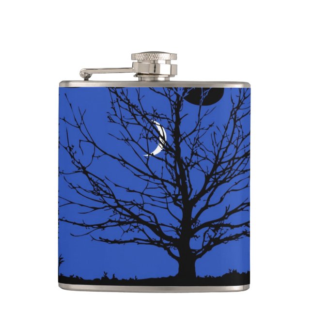 Moonscape in Cobalt Blue and Black Hip Flask (Front)