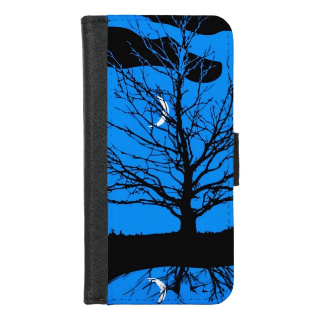Moonscape in Cobalt Blue and Black iPhone Wallet C (Front)