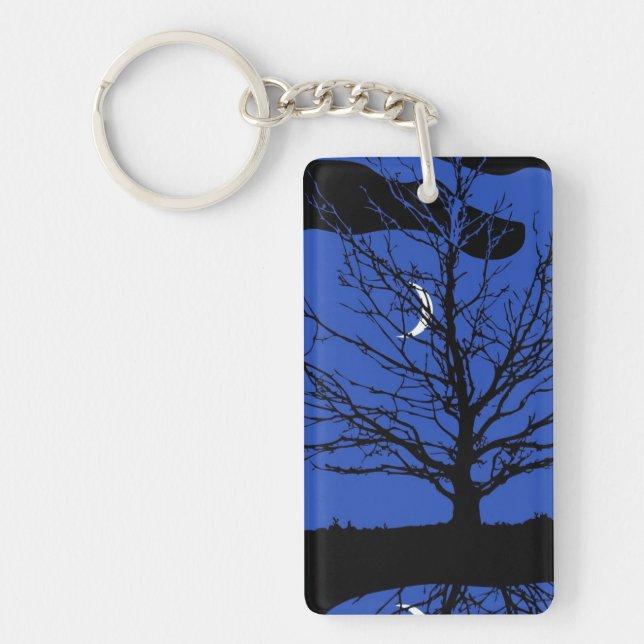 Moonscape in Cobalt Blue and Black Keychain (Front)
