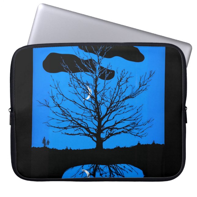 Moonscape in Cobalt Blue and Black Laptop Sleeve (Front)
